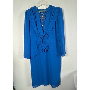 Vintage Ursula of Switzerland Womens Mother of the Bride Dress Size 14 Blue Bead